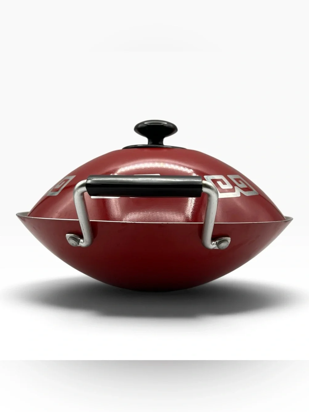 Vintage mid century modern Alluminum Wok Red Greek Key Round Bottom Stovetop Pan